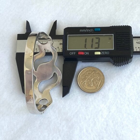 Taxco Sterling Silver Mexico Sandcast Turquoise Modernist Hinged Bangle Bracelet - Picture 15 of 16